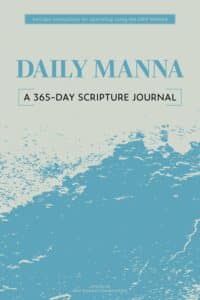 Cover of a 'Daily Manna' 365-day scripture journal with a blue ocean wave design; top banner says 'Includes Instructions for Journaling Using the GRIP Method'